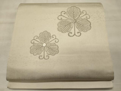 平和屋着物◎太鼓柄袋帯 刺繍 舞花文 銀糸 正絹 逸品 CABG5767oy