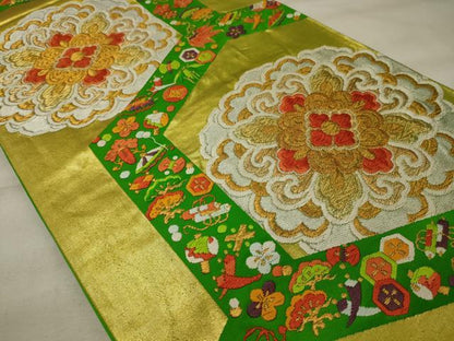 平和屋着物◎六通柄袋帯 唐織 正倉院花文 宝尽くし 金銀糸 正絹 逸品 CABG5780oy