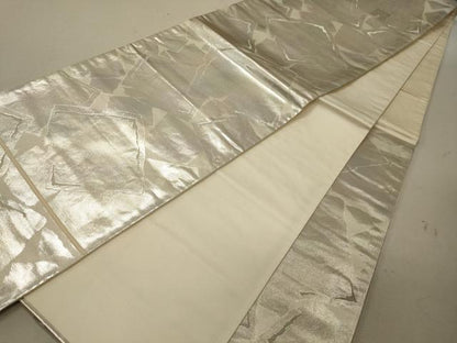 平和屋着物◎六通柄袋帯　色紙文　銀糸　正絹　逸品　CABG5801oy