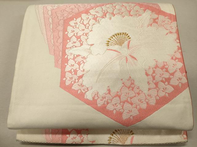 平和屋着物◎六通柄袋帯　亀甲重ね花文　金糸　正絹　逸品　CABG5805oy