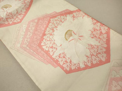 平和屋着物◎六通柄袋帯　亀甲重ね花文　金糸　正絹　逸品　CABG5805oy