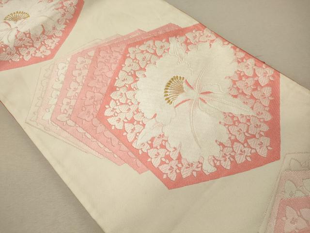 平和屋着物◎六通柄袋帯　亀甲重ね花文　金糸　正絹　逸品　CABG5805oy