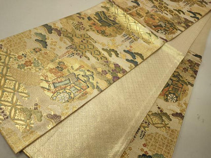 平和屋着物◎佐賀錦　六通柄袋帯　雪輪吉祥花松文　金糸　正絹　逸品　CABG5808oy