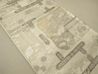 平和屋着物◎六通柄袋帯　蒔絵御所解文　九百プラチナ二重箔　正絹　逸品　CABG5811oy