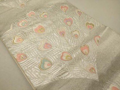 平和屋着物◎六通柄袋帯　唐織　孔雀羽文　金銀糸　正絹　逸品　CABG5812oy