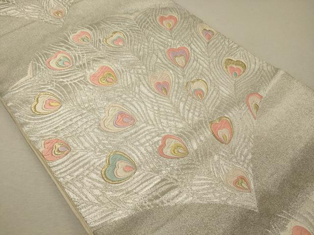 平和屋着物◎六通柄袋帯　唐織　孔雀羽文　金銀糸　正絹　逸品　CABG5812oy