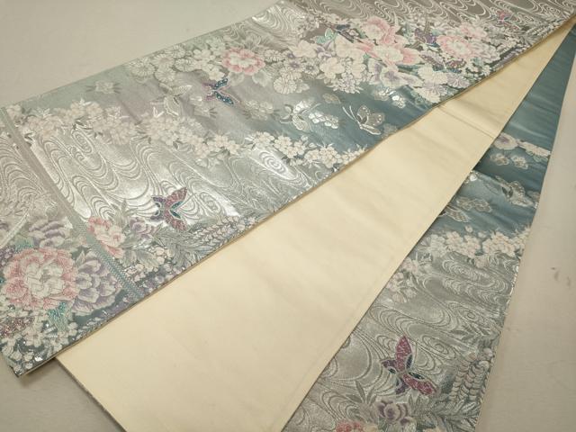 平和屋着物◎六通柄袋帯　唐織　九百錦プラチナ箔　流水舞蝶花文　正絹　逸品　CABG5813oy