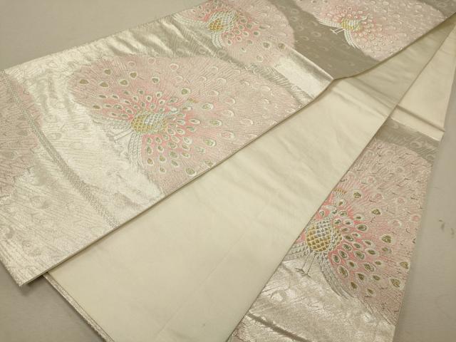 平和屋着物◎六通柄袋帯　孔雀　金銀糸　正絹　逸品　CABG5825oy