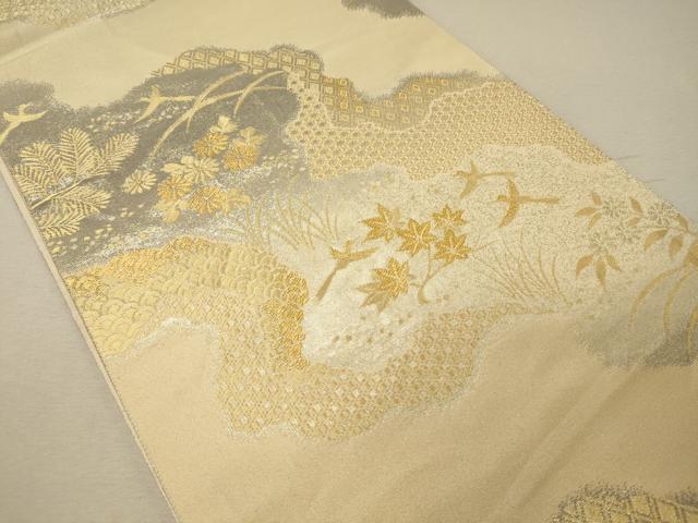平和屋着物◎六通柄袋帯　道長花鳥文　金糸　正絹　逸品　CABG5834oy
