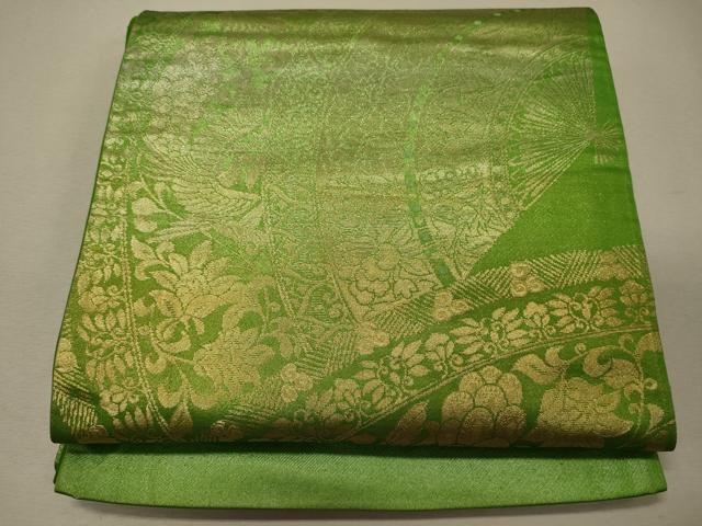 平和屋着物◎西陣 六通柄袋帯 扇面更紗花鳥文 金糸 正絹 逸品 CABG5840oy