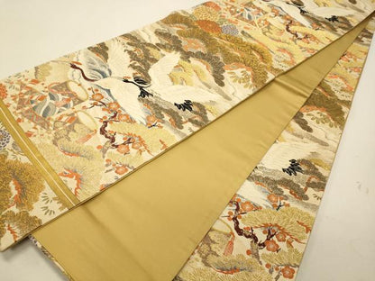 平和屋着物◎アンティーク 大正ロマン 六通柄袋帯 飛鶴花松文 金糸 正絹 逸品 CABG5850oy