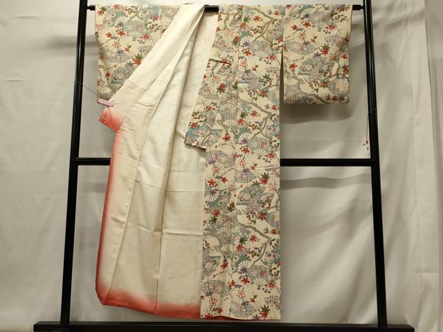 平和屋着物■上質な小紋 扇面吉祥枝花文 金彩 三越扱い 正絹 逸品 CABG5872oy