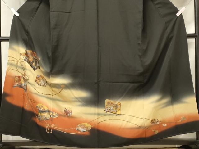 平和屋着物■豪華黒留袖 霞文箱花文 暈し染め 金銀彩 正絹 逸品 CABG5875oy