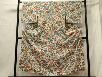 平和屋着物■上質な小紋 型染め 亀甲流水花鳥文 鬼しぼ縮緬 正絹 逸品 未使用 CABG5877oy