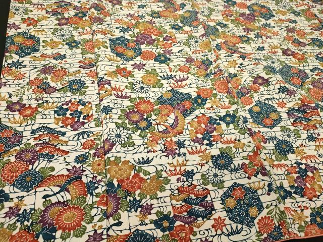平和屋着物■上質な小紋 型染め 亀甲流水花鳥文 鬼しぼ縮緬 正絹 逸品 未使用 CABG5877oy