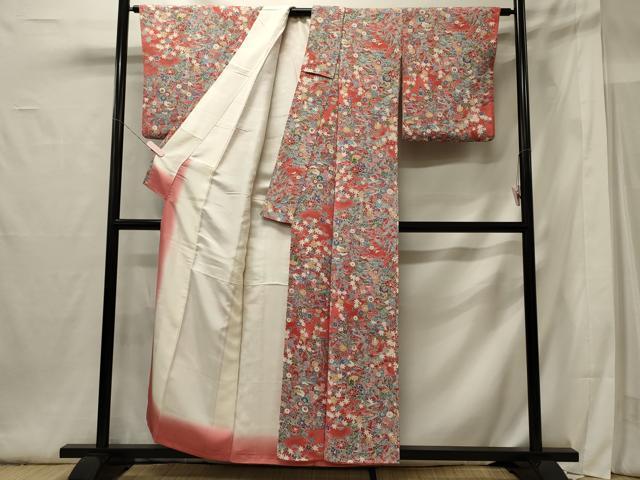 平和屋着物■上質な小紋 流水草花文 鬼しぼ縮緬 正絹 逸品 CABG5878oy
