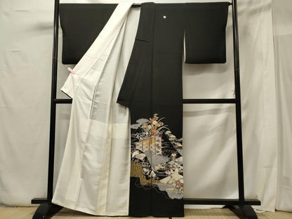 平和屋着物■豪華黒留袖 作家物 几帳草花松文 金彩 正絹 逸品 CABG5887oy