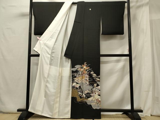 平和屋着物■豪華黒留袖 作家物 几帳草花松文 金彩 正絹 逸品 CABG5887oy