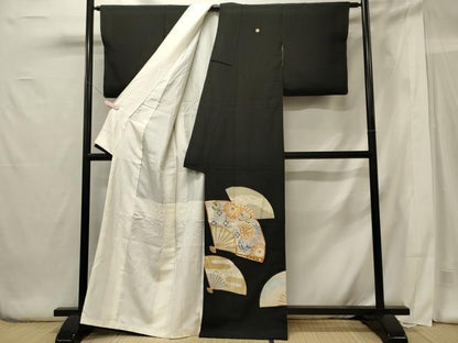 平和屋着物■豪華黒留袖　駒刺繍　扇面吉祥花文　金彩　高島屋扱い　正絹　逸品　CABG5910oy