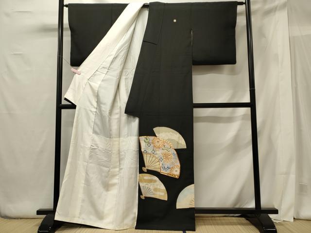 平和屋着物■豪華黒留袖　駒刺繍　扇面吉祥花文　金彩　高島屋扱い　正絹　逸品　CABG5910oy