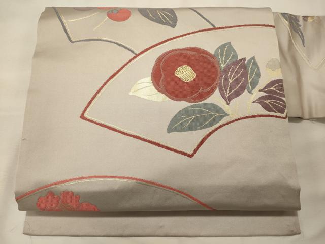 平和屋着物◎九寸名古屋帯 地紙重ね花文 成り物 金糸 正絹 逸品 CABG5912oy
