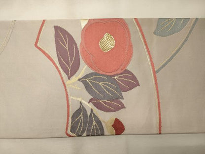 平和屋着物◎九寸名古屋帯 地紙重ね花文 成り物 金糸 正絹 逸品 CABG5912oy