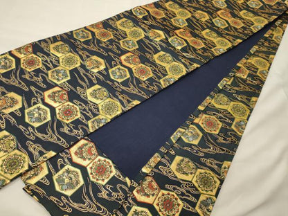 平和屋着物◎全通柄袋帯 流水亀甲花文 金糸 正絹 逸品 CABG5914oy