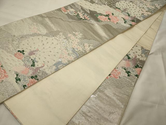 平和屋着物◎六通柄袋帯 唐織 プラチナ二丁箔 孔雀花文 正絹 逸品 CABG5915oy
