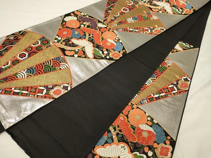 平和屋着物◎西陣 六通柄袋帯 唐織 重陽佳節文 黒地 金銀糸 証紙付き 正絹 逸品 CABG5923oy