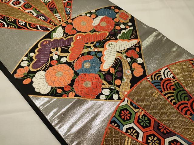 平和屋着物◎西陣 六通柄袋帯 唐織 重陽佳節文 黒地 金銀糸 証紙付き 正絹 逸品 CABG5923oy