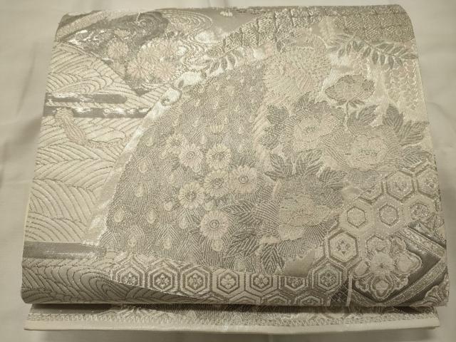 平和屋着物◎六通柄袋帯 唐織 プラチナ箔 染錦桃山扇面文 正絹 逸品 CABG5928oy