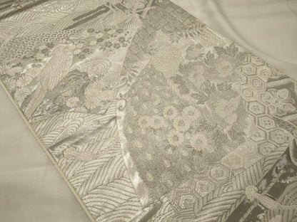 平和屋着物◎六通柄袋帯 唐織 プラチナ箔 染錦桃山扇面文 正絹 逸品 CABG5928oy