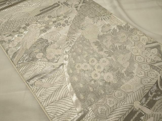 平和屋着物◎六通柄袋帯 唐織 プラチナ箔 染錦桃山扇面文 正絹 逸品 CABG5928oy
