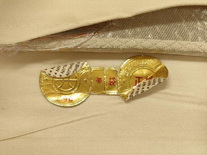 平和屋着物◎西陣 六通柄袋帯 唐織 菱鶴花唐草文 金銀糸 証紙付き 正絹 逸品 CABG5933oy