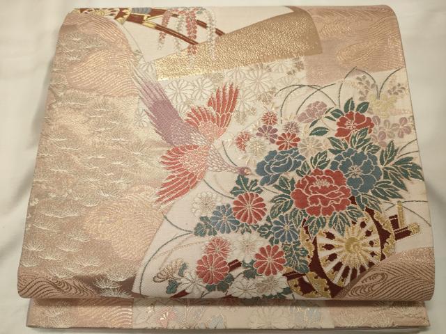 平和屋着物◎六通柄袋帯 飛鳥花車文 金糸 正絹 逸品 CABG5936oy