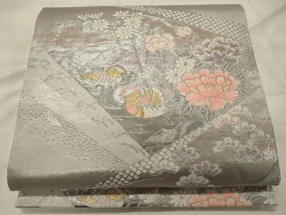 平和屋着物◎六通柄袋帯　新華錦　プラチナ二重箔　鴛鴦花松文　金銀糸　正絹　逸品　CABG5944oy