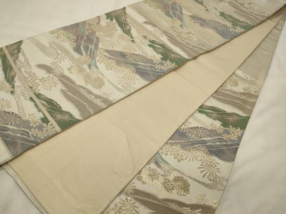 平和屋着物◎六通柄袋帯　遠山流水花文　金糸　正絹　逸品　CABG5953oy
