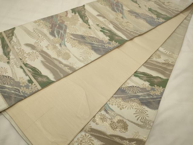平和屋着物◎六通柄袋帯　遠山流水花文　金糸　正絹　逸品　CABG5953oy