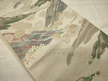 平和屋着物◎六通柄袋帯　遠山流水花文　金糸　正絹　逸品　CABG5953oy