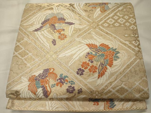 平和屋着物◎六通柄袋帯 瑞鳥鳳凰文 金糸 正絹 逸品 CABG5964oy