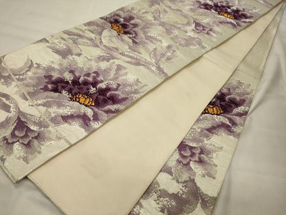 平和屋着物◎六通柄袋帯　草花文　金銀糸　正絹　逸品　CABG5975oy