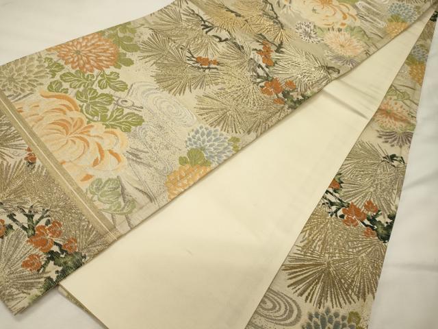 平和屋着物◎アンティーク　大正ロマン　全通柄　京袋帯　花松葉文　乱菊　金糸　引き抜き帯　正絹　逸品　CABG5979oy