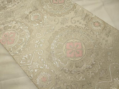 平和屋着物◎六通柄袋帯　正倉院花文　銀糸　正絹　逸品　CABG5982oy