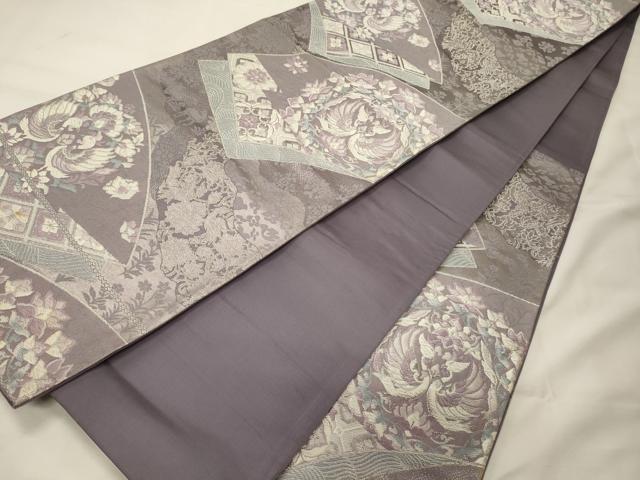 平和屋着物◎六通柄袋帯　正倉院花鳥文　銀糸　正絹　逸品　CABG5994oy