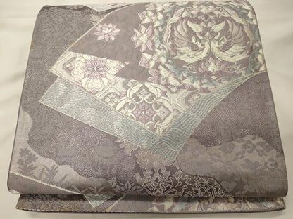 平和屋着物◎六通柄袋帯　正倉院花鳥文　銀糸　正絹　逸品　CABG5994oy