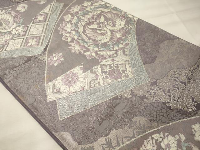 平和屋着物◎六通柄袋帯　正倉院花鳥文　銀糸　正絹　逸品　CABG5994oy