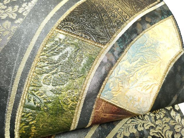 平和屋着物●六通柄袋帯　刺繍　金唐革　源氏車文　金糸　正絹　逸品　CABG6014hy