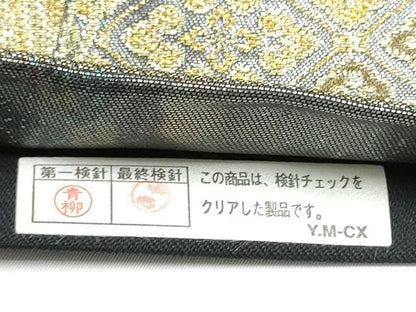 平和屋着物●六通柄袋帯　刺繍　金唐革　源氏車文　金糸　正絹　逸品　CABG6014hy
