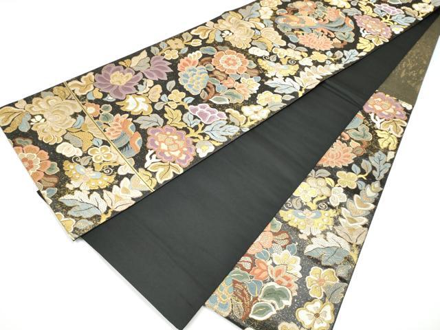 平和屋着物●六通柄袋帯　泰平富貴文　黒地　金糸　正絹　逸品　CABG6018hy