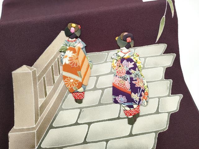 平和屋着物●太鼓柄袋帯　パッチワーク　人物文　鬼しぼ縮緬　正絹　逸品　CABG6023hy